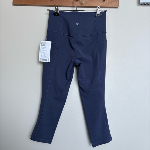 Athleta Salutation Stash Pocket II Capri Leggings NWT Blue Small Pockets - Picture 2 of 6